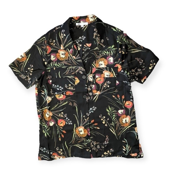 DR2 Floral‎ Spring Tropical Short Sleeve Button Down Shirt Womens Medium - Picture 1 of 8